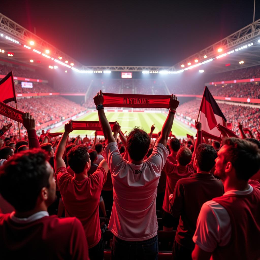 Bayer 04 Leverkusen Fans feiern in der BayArena