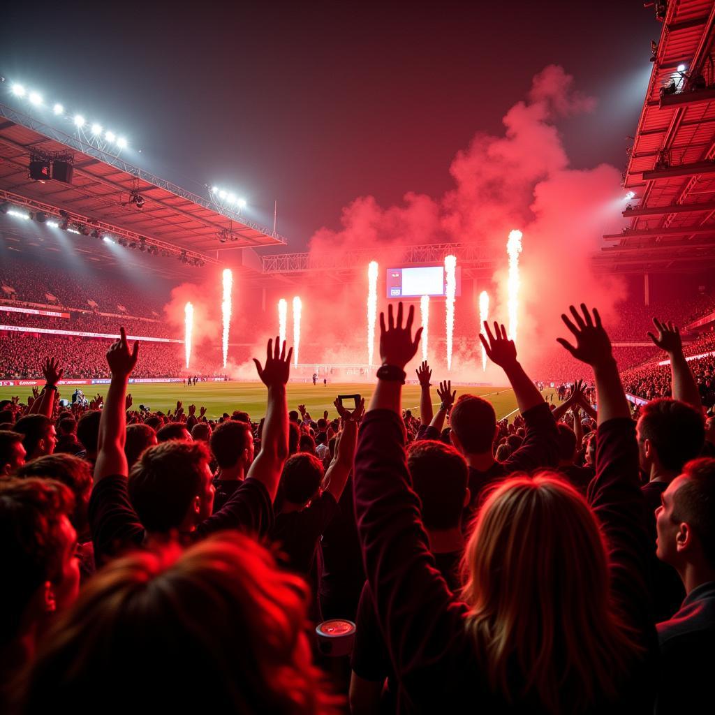 Bayer 04 Leverkusen Fans feiern im Stadion