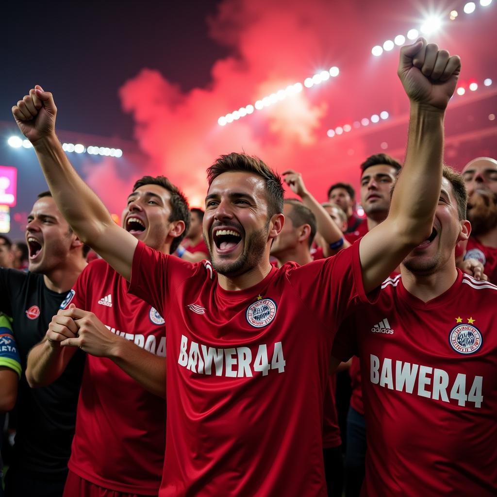 Bayer 04 Leverkusen Fans feiern einen Sieg