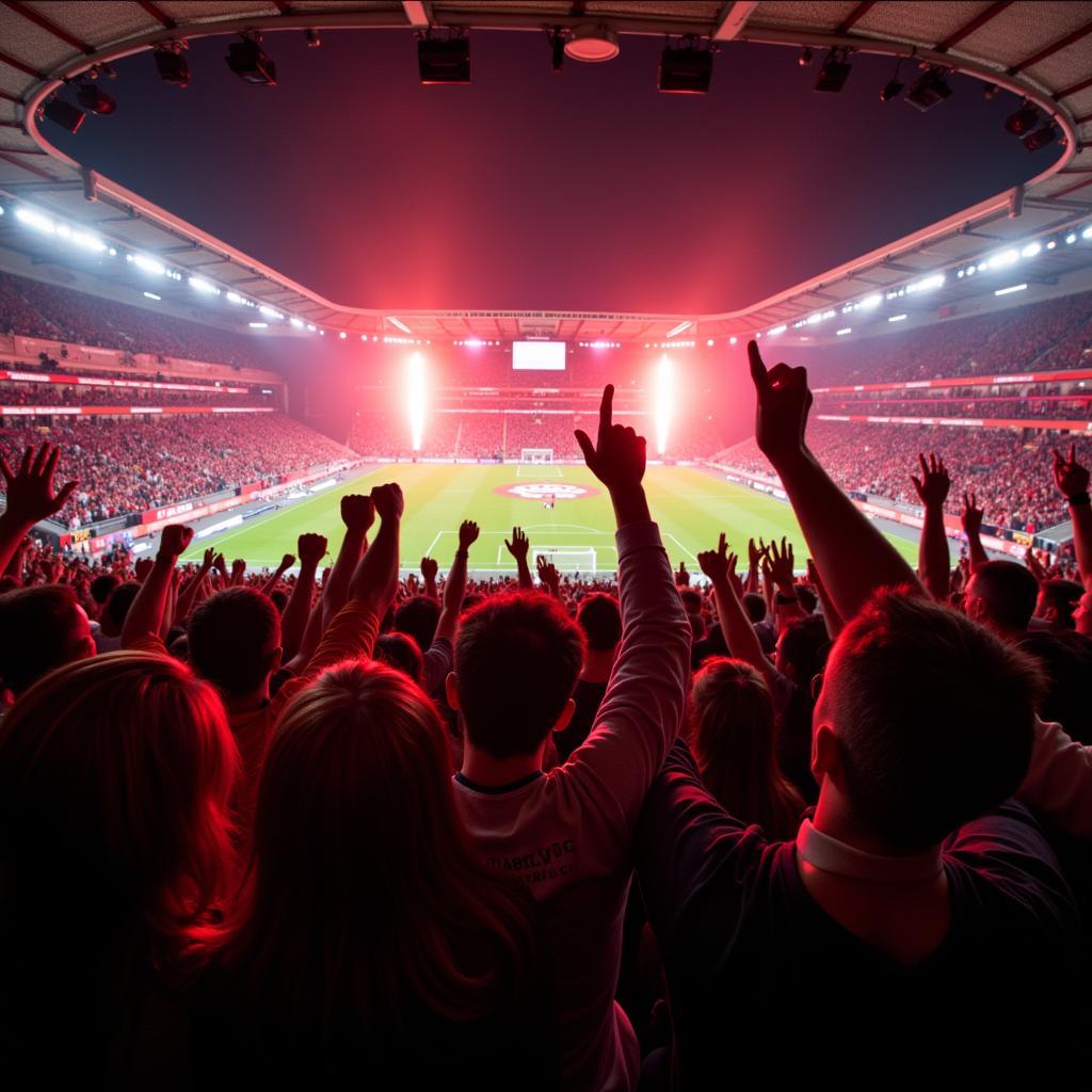 Bayer 04 Leverkusen - Fortuna Düsseldorf Derby Stimmung: Fans beider Mannschaften feuern ihre Teams an. 