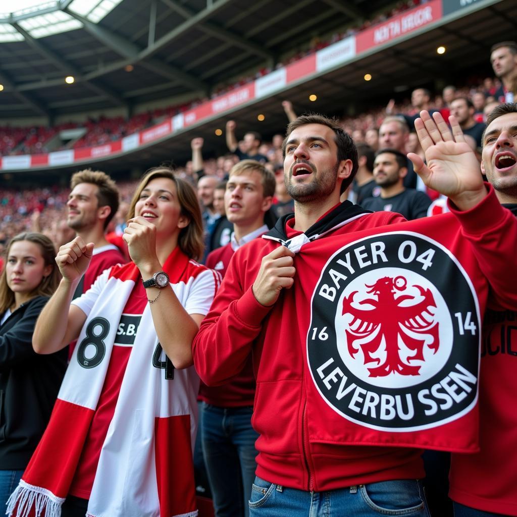 Fans von Bayer 04 Leverkusen und 1. FC Kaiserslautern im Stadion