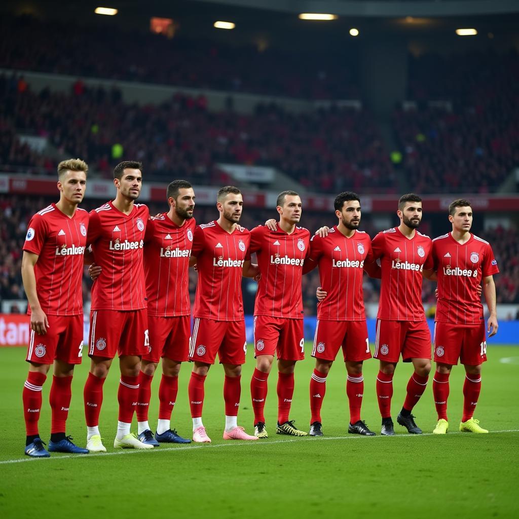 Bayer 04 Leverkusen Mannschaft auf dem Spielfeld vor Anpfiff