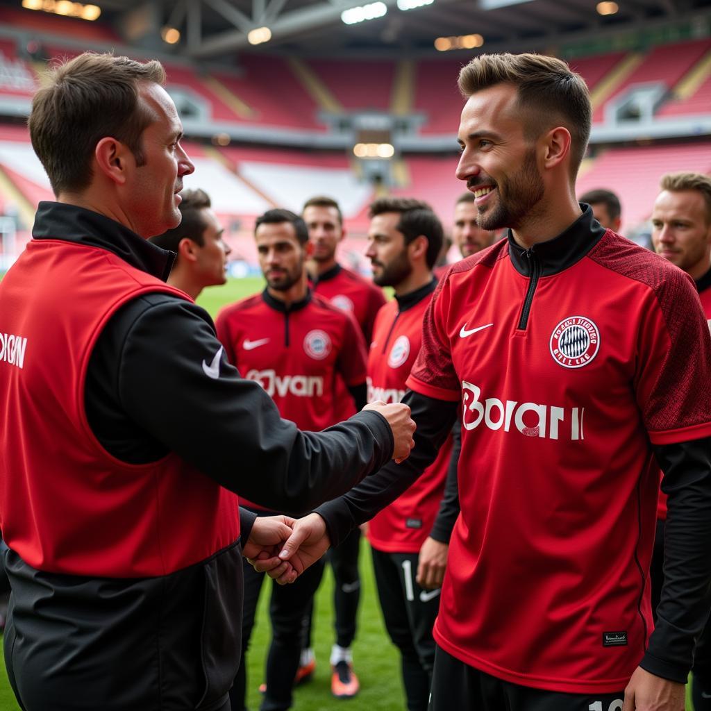 Bayer 04 Leverkusen Mitglieder treffen Spieler.