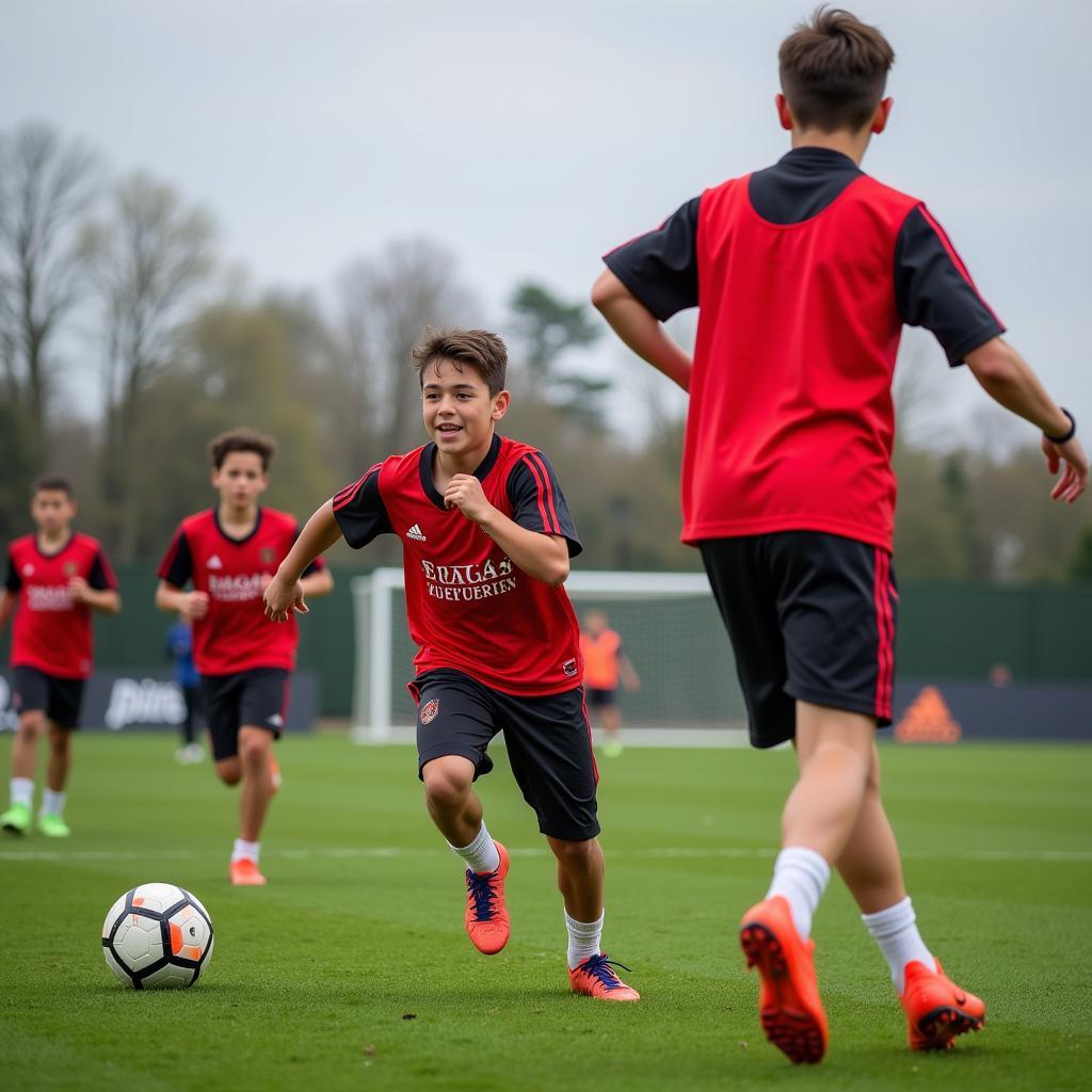 Bayer 04 Leverkusen inspirierte Jugendspieler beim Training in Oythe