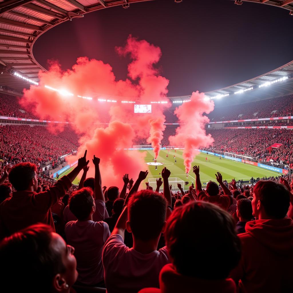 Bayer 04 Leverkusen Fans im Stadion bei einem Spiel gegen den 1. FC Nürnberg