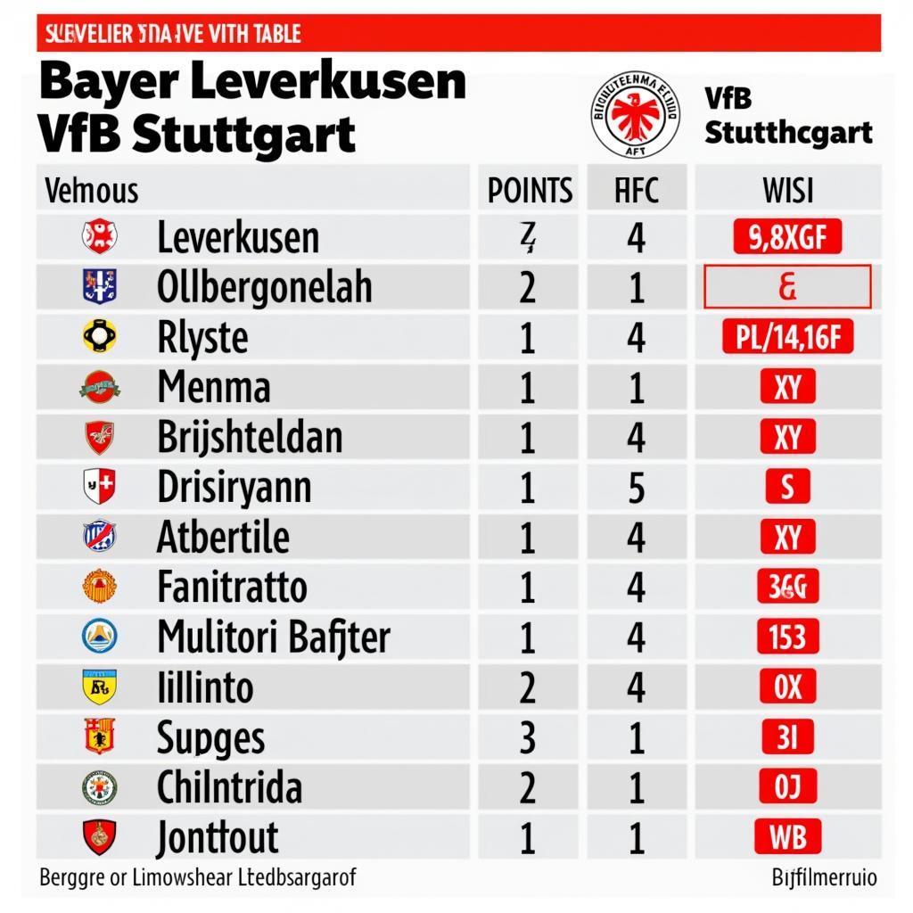 Bundesliga-Tabellenplatzierung von Bayer 04 Leverkusen und VfB Stuttgart