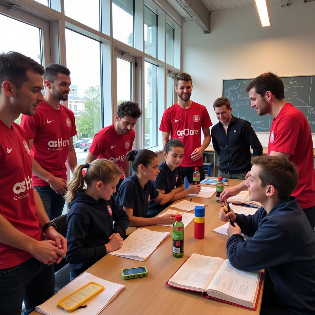 Bayer 04 Spieler besuchen die Regenbogenschule Leverkusen