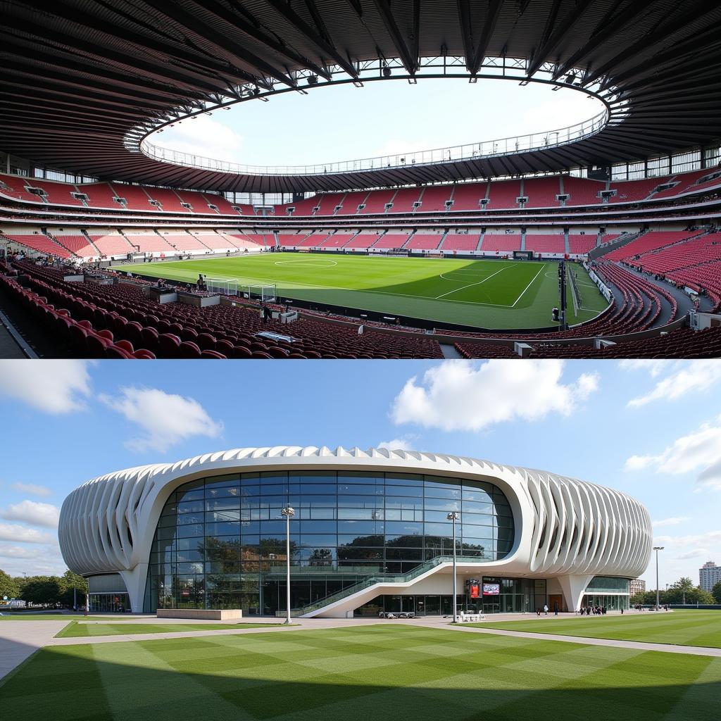 Innen- und Außenansicht der Bayer Arena Leverkusen