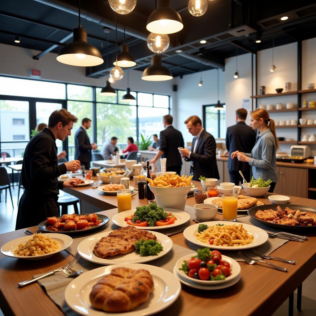 Mittagessen in der Bayer Kantine Leverkusen