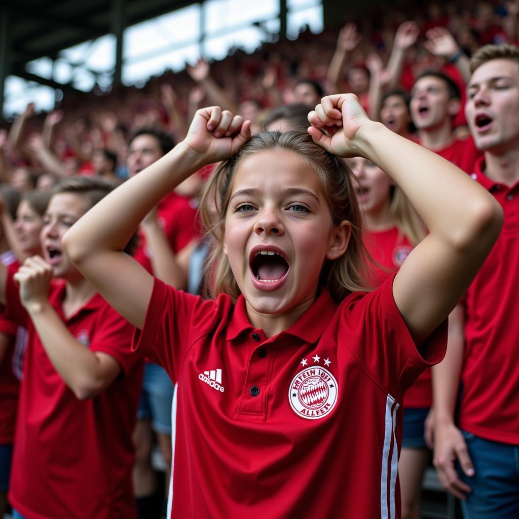 Junge Fans singen "Bayer Leverkusen Allez Allez"