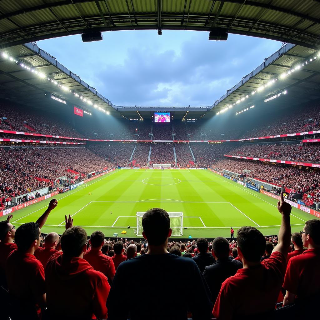 Fans von Bayer Leverkusen und Arminia Bielefeld im Stadion