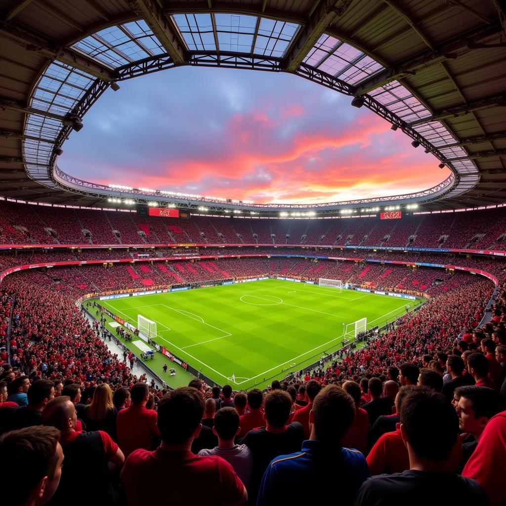 Die Fans von Bayer Leverkusen und AS Rom sorgen für eine atemberaubende Atmosphäre im Stadion.