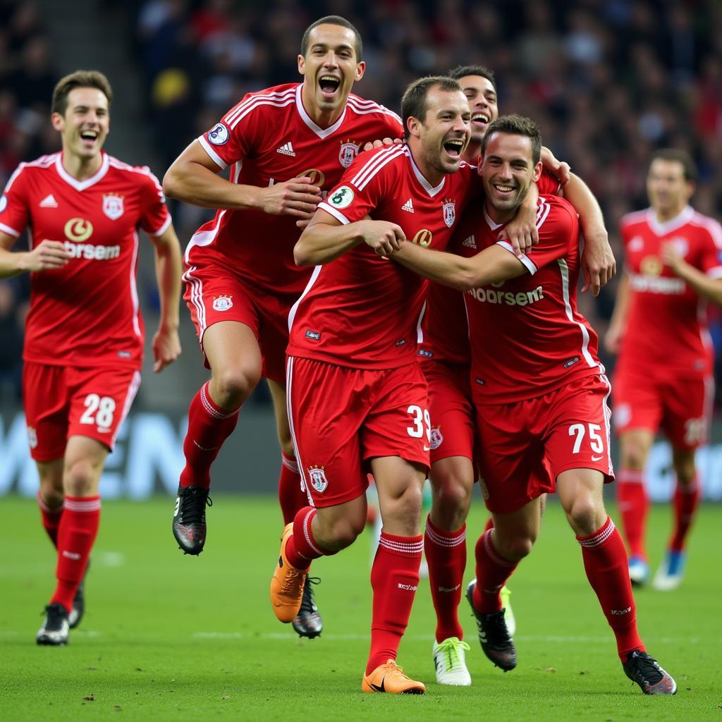 Torjubel der Bayer Leverkusen Spieler während der Bundesliga-Saison 2010/11