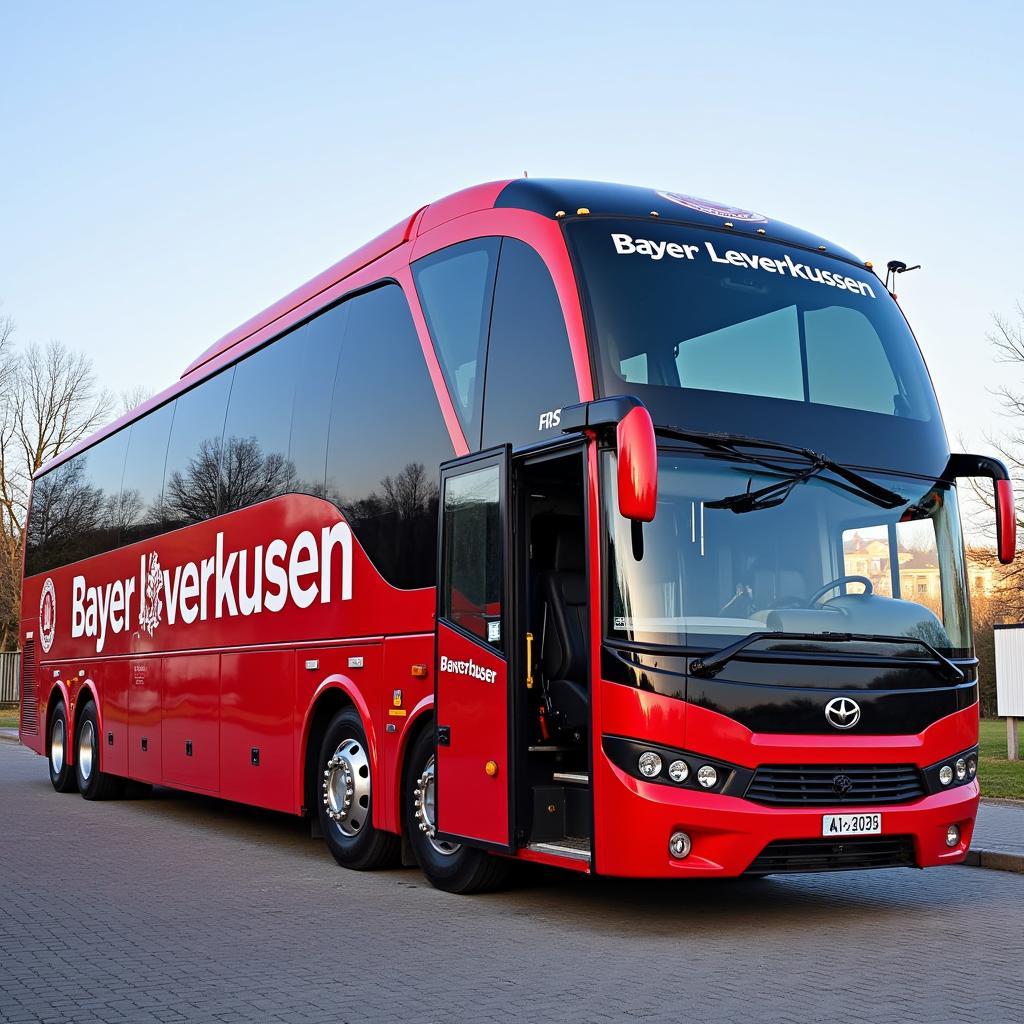 Der Bayer Leverkusen Mannschaftsbus mit seiner markanten Kuppel.