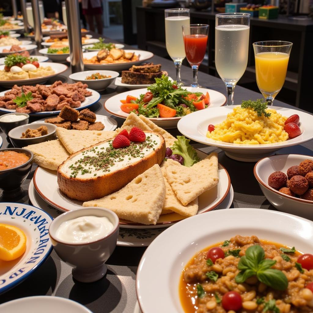 Bayer Leverkusen Christi Himmelfahrt Brunch Buffet: Ein reichhaltiges Buffet mit verschiedenen Speisen und Getränken.