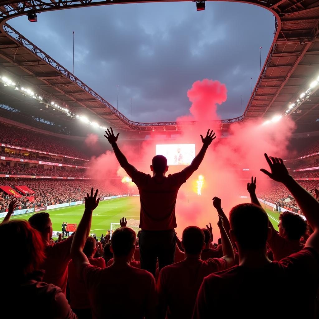 Bayer Leverkusen Derby Match Fans feiern im Stadion