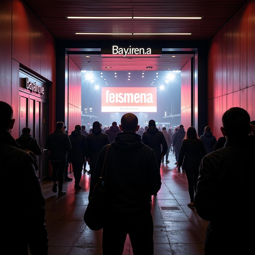 Fans strömen durch den Bayer Leverkusen Einlass ins Stadion