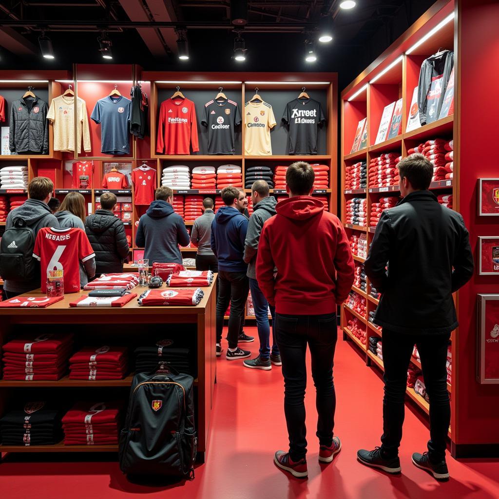 Fans im Fanshop von Bayer Leverkusen