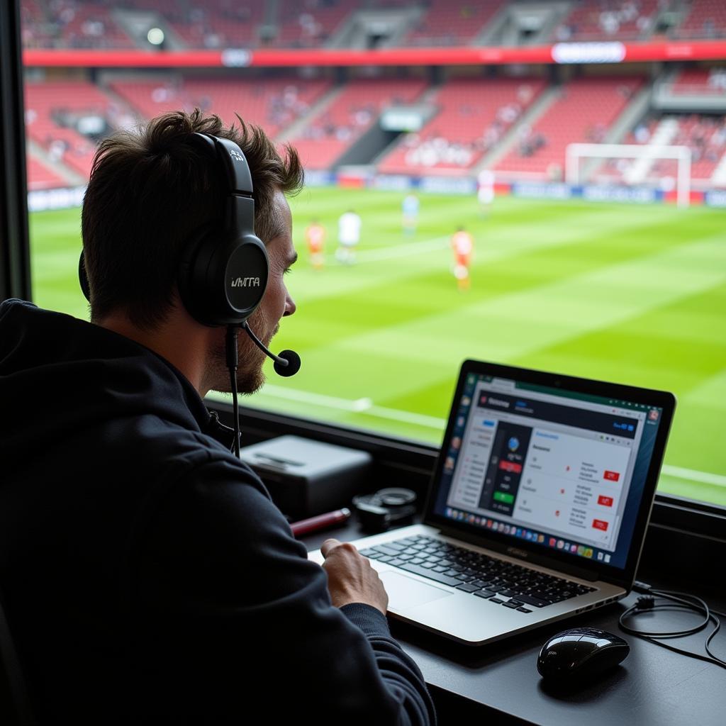 Bayer Leverkusen Fanradio Kommentator im Stadion