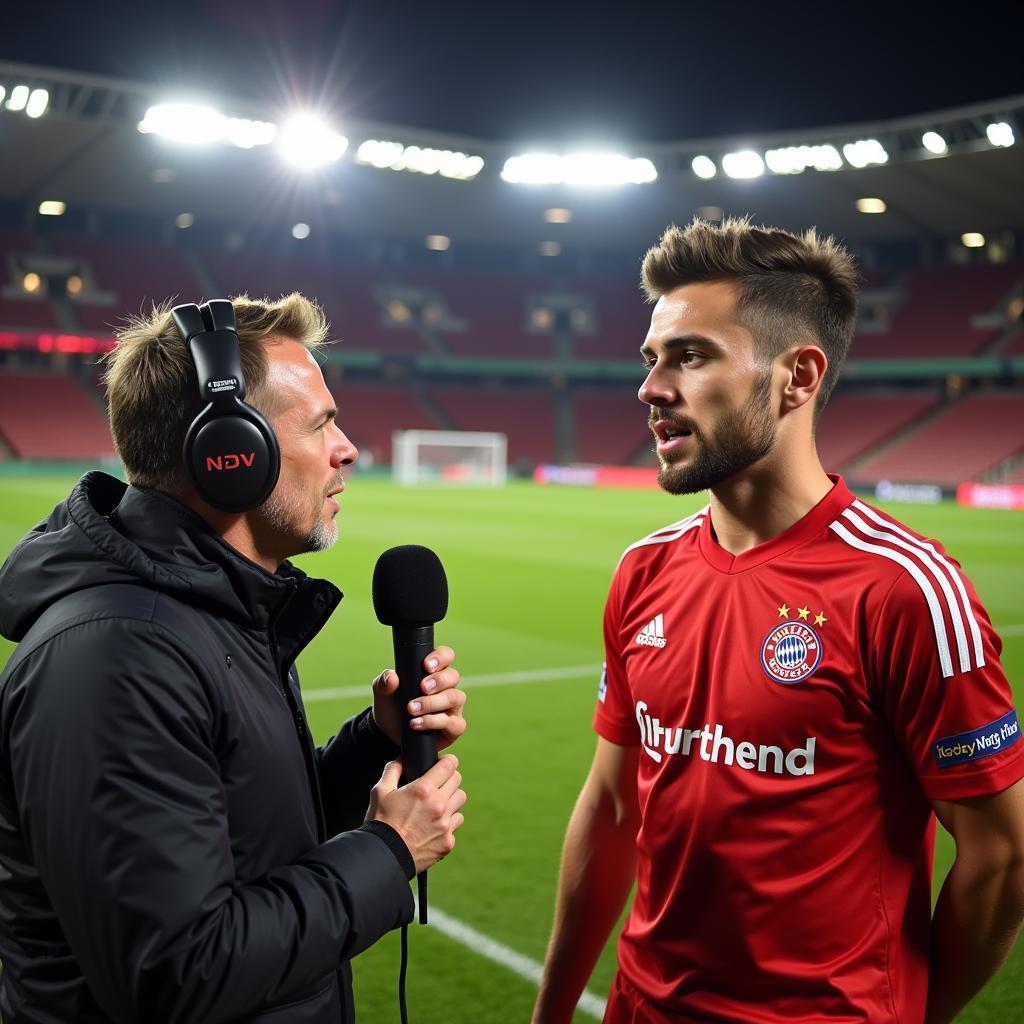 Bayer Leverkusen Fanradio Kommentator interviewt Spieler