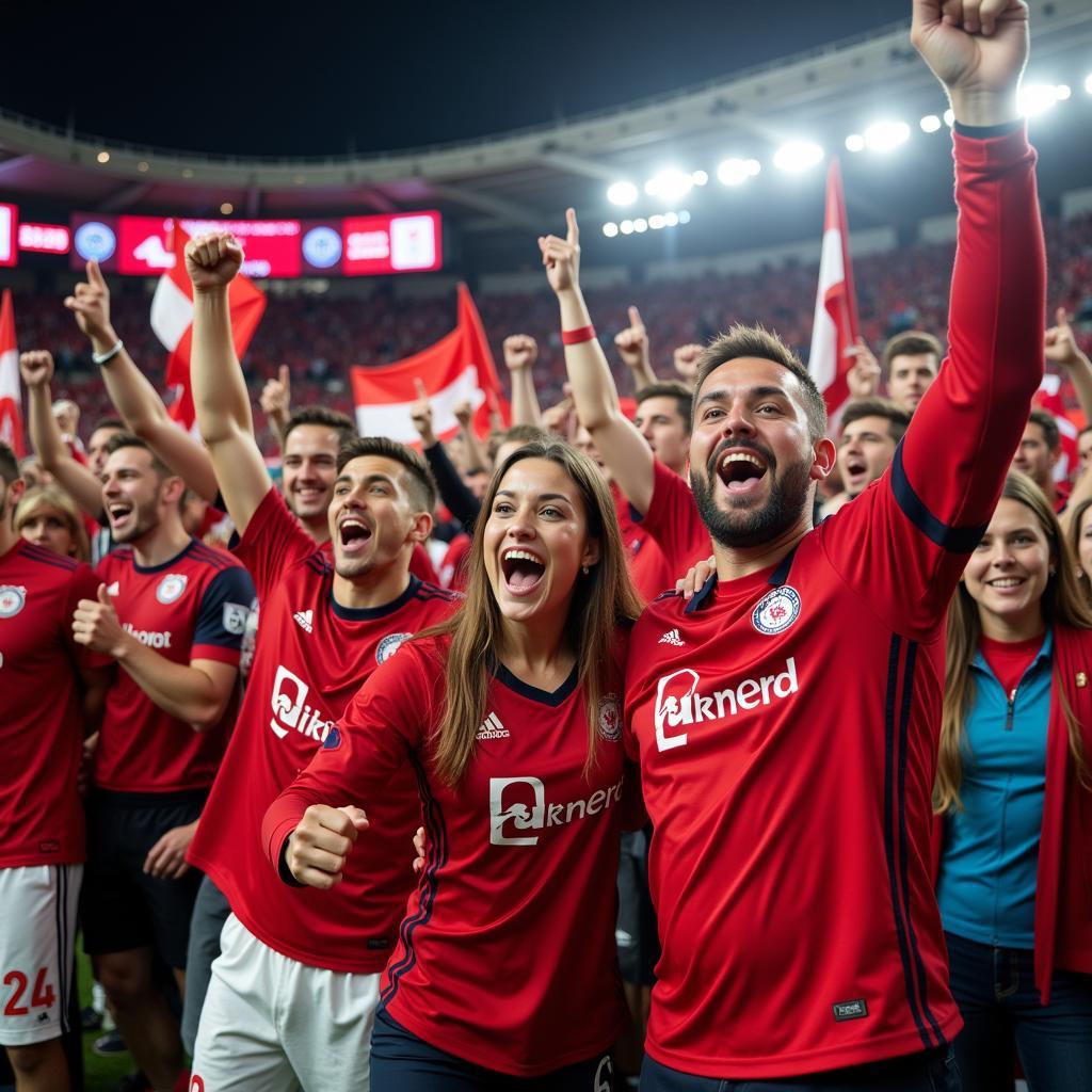 Fans von Bayer Leverkusen feiern einen Sieg