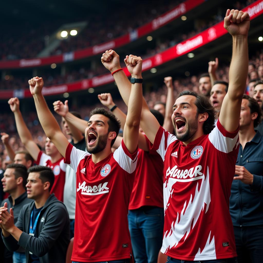 Bayer Leverkusen Fans singen "Allez Allez" in der BayArena