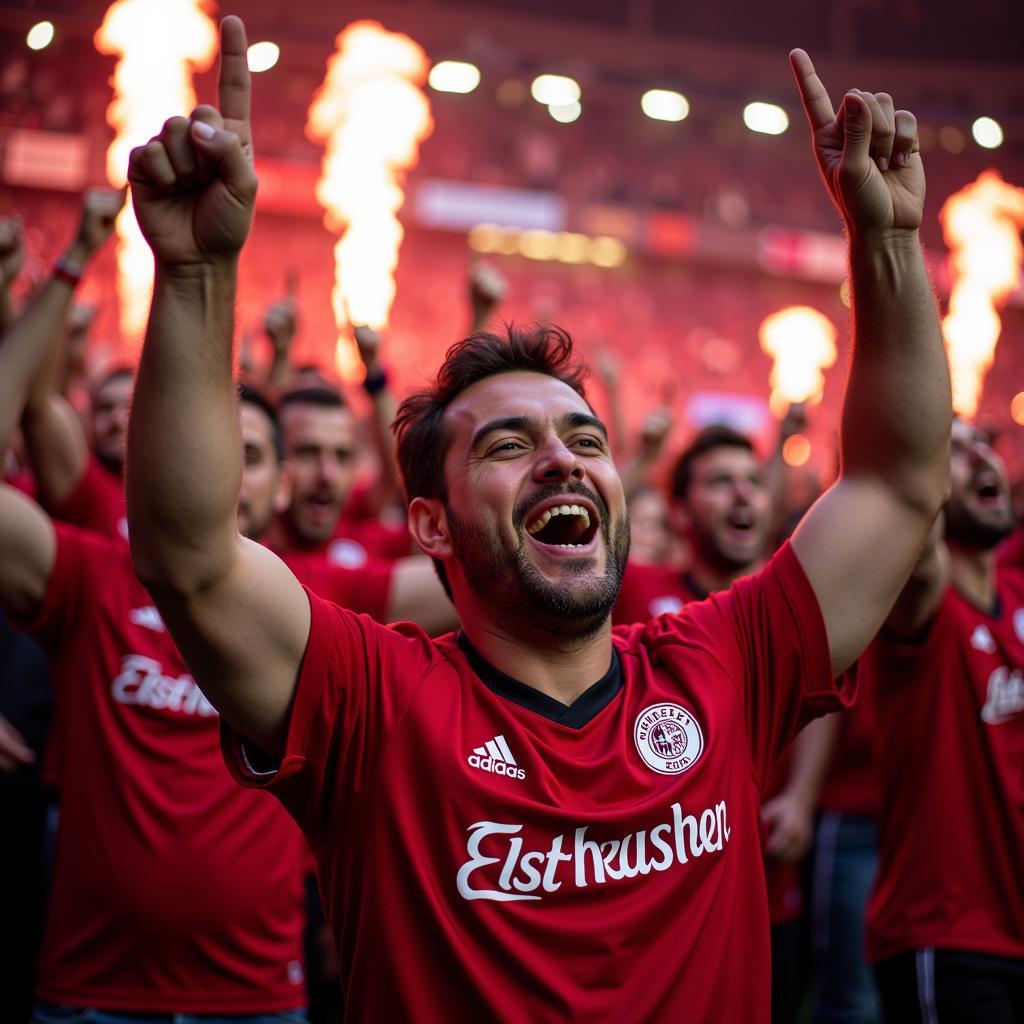 Bayer Leverkusen Fans feiern Champions League Erfolg