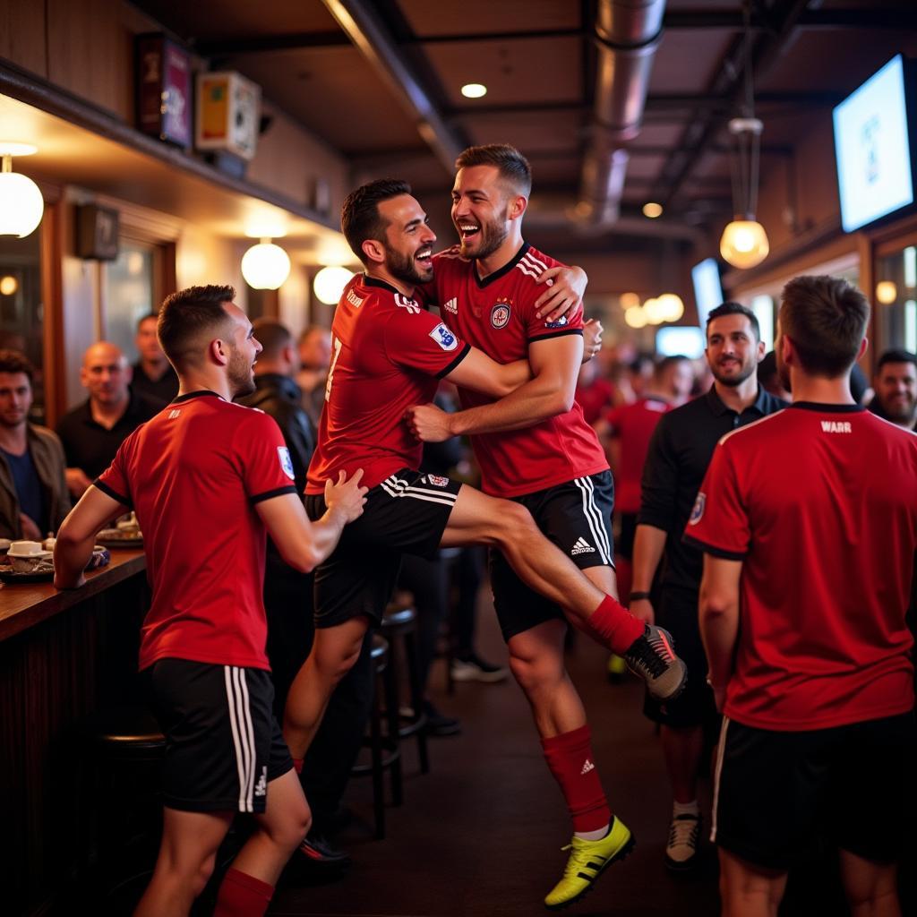 Bayer Leverkusen Fans in Dublin feiern ein Tor