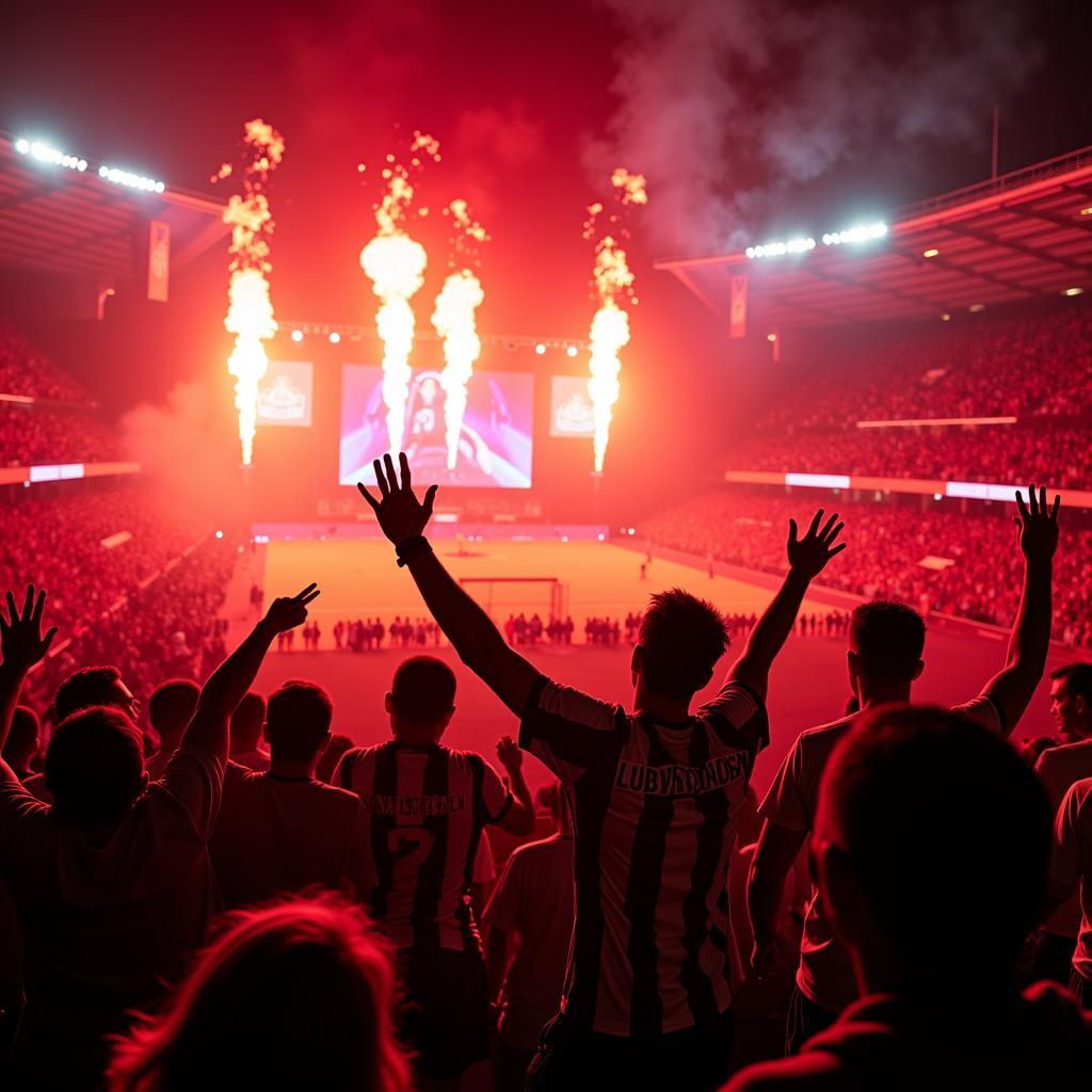 Bayer Leverkusen Fans unterstützen ihre Mannschaft in der Europa League