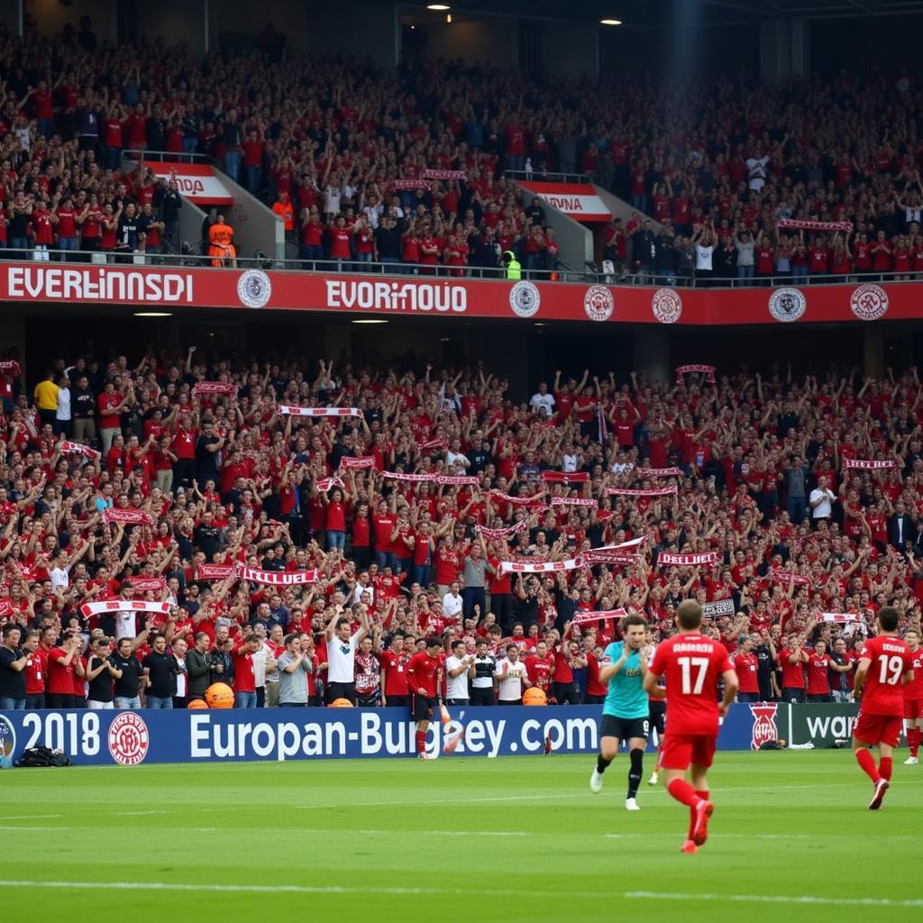 Bayer Leverkusen Fans feiern in der Europa League