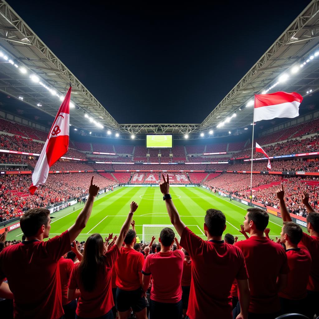 Bayer Leverkusen Fans feiern einen Europa League Sieg - Jubelnde Fans im Stadion