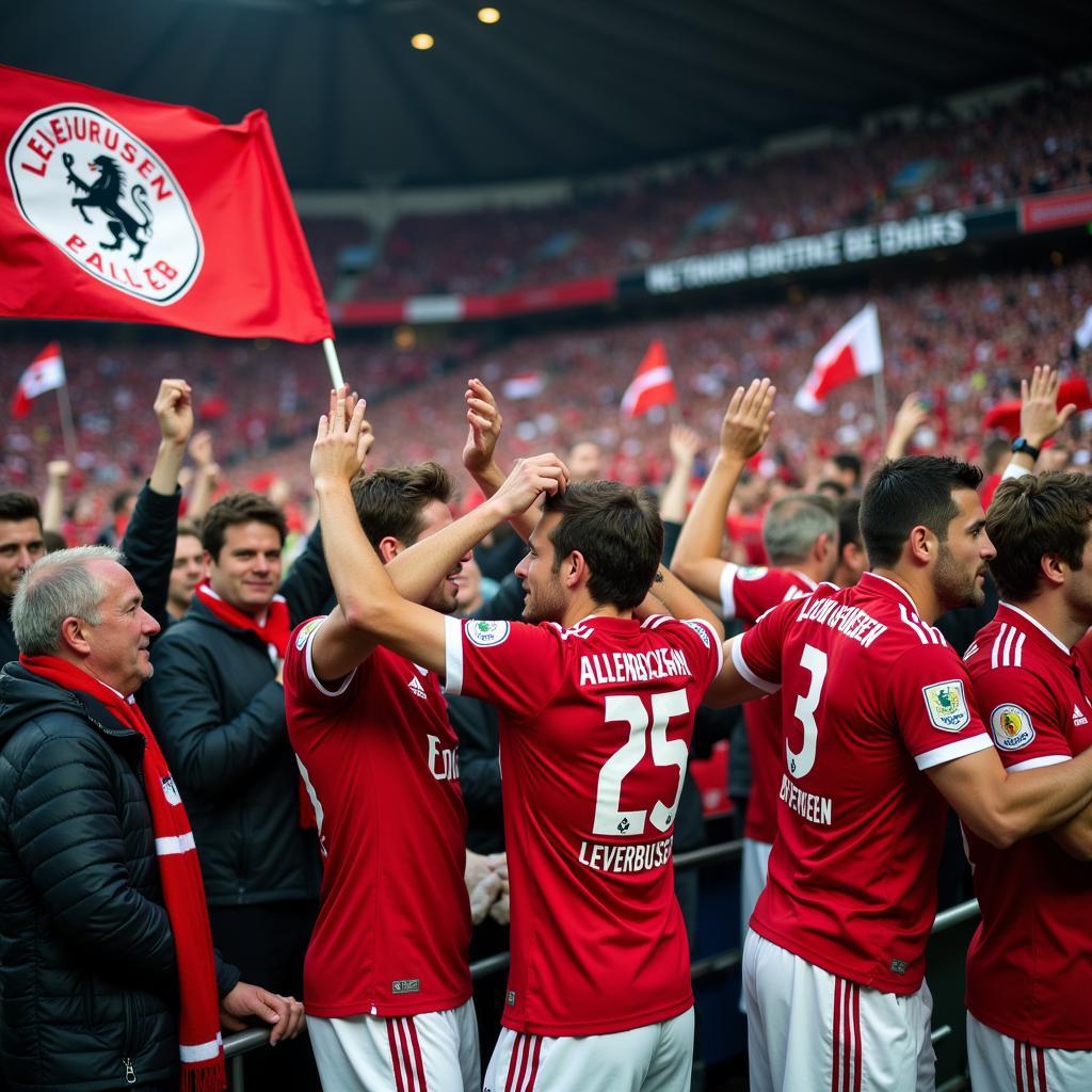 Bayer Leverkusen Fans feiern einen Extra Time Sieg