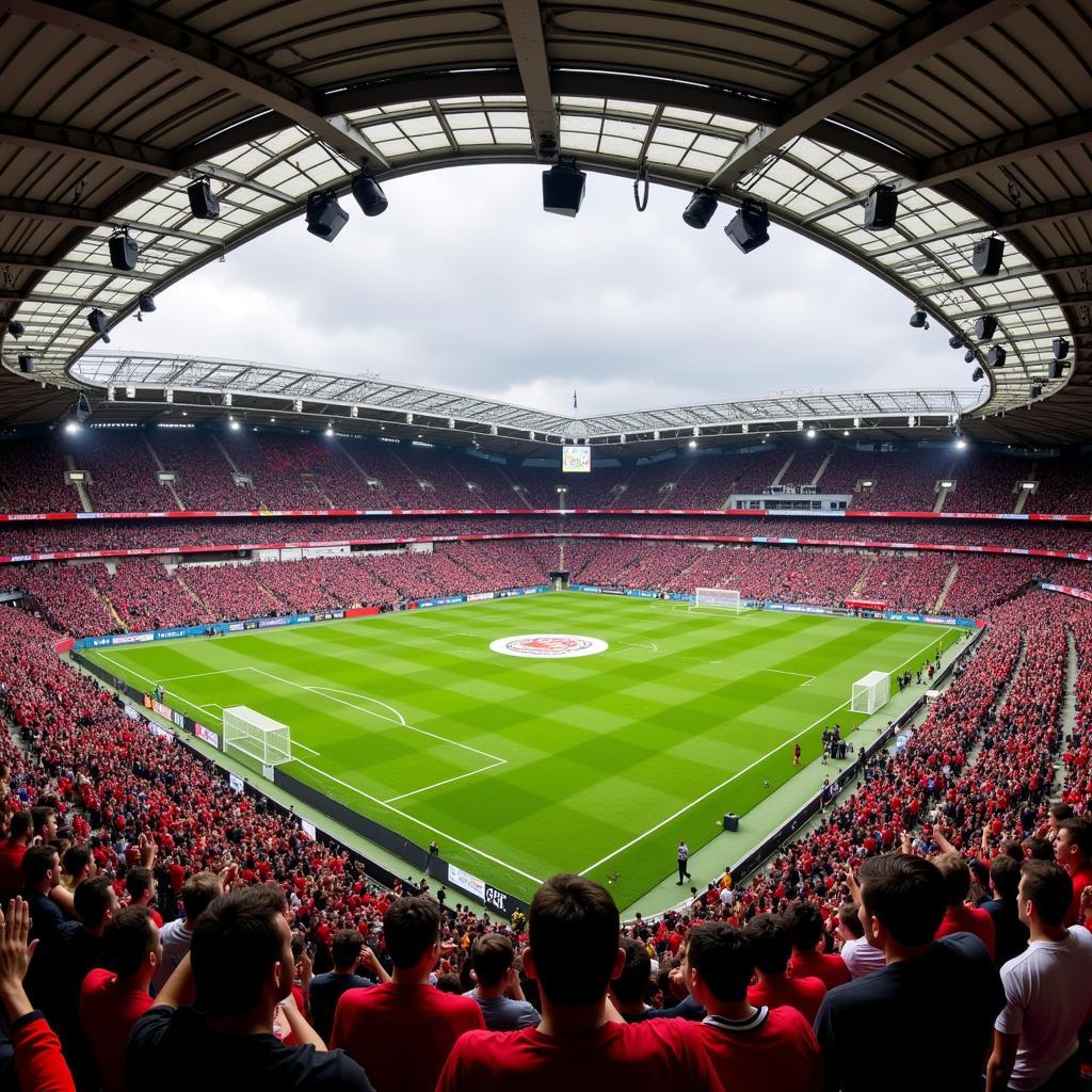 Bayer Leverkusen Fans feiern im Stadion