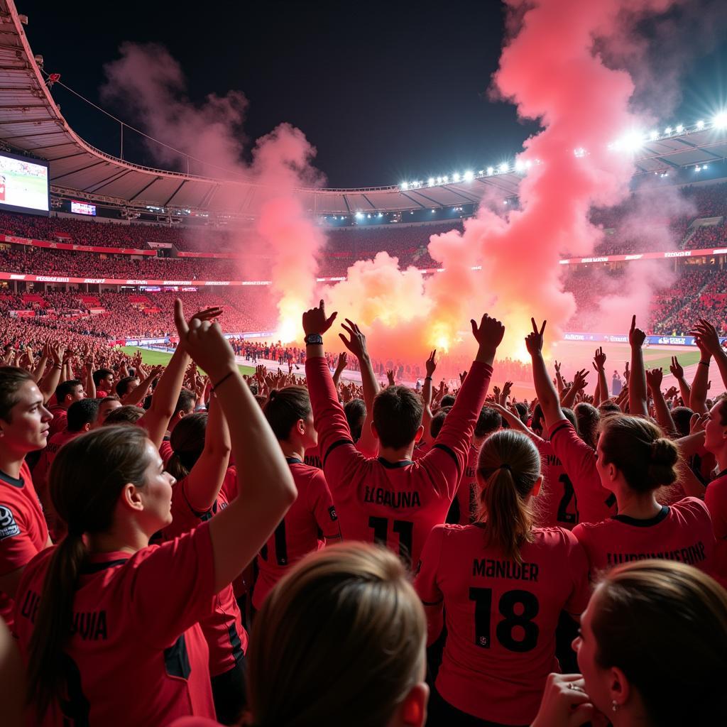 Bayer Leverkusen Fans im Stadion - Unterstützung der Frauenmannschaft