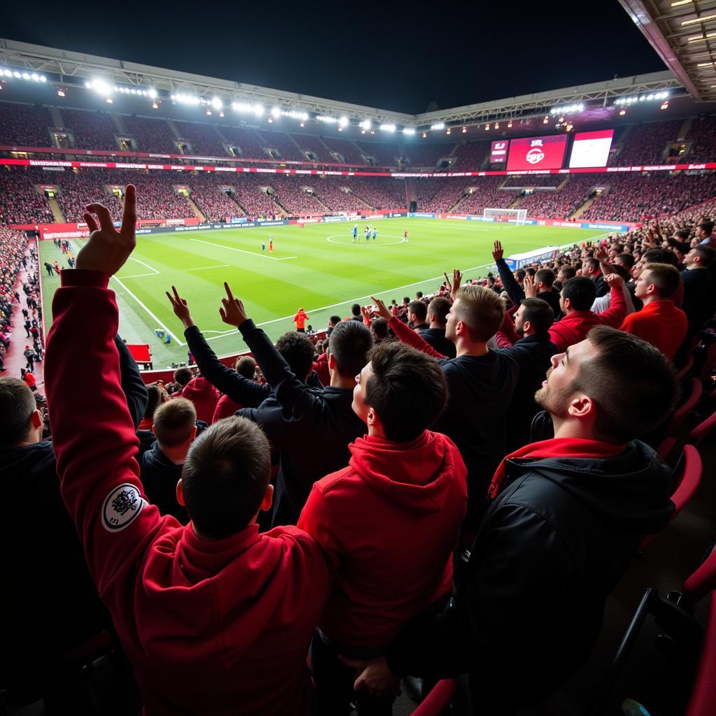 Bayer Leverkusen Fans singen im Stadion