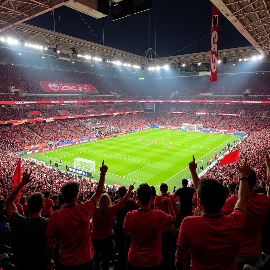 Bayer Leverkusen Fans in der BayArena feuern ihre Mannschaft an