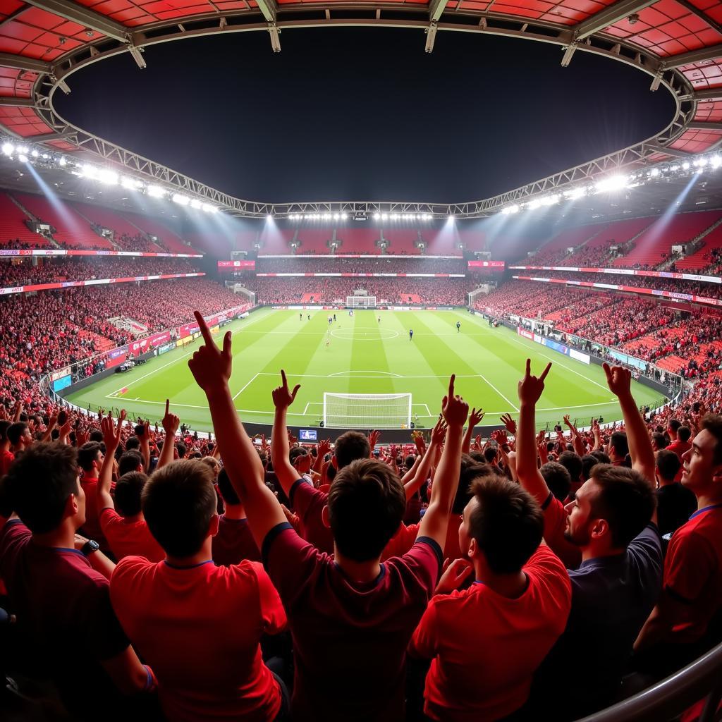 Bayer Leverkusen Fans feiern in der BayArena