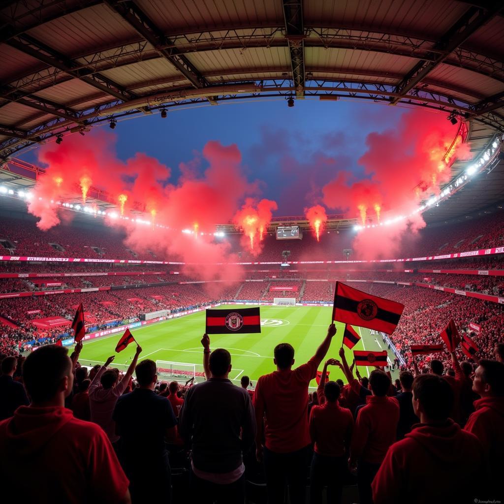 Bayer Leverkusen Fans in der BayArena bei einem Europa League Spiel