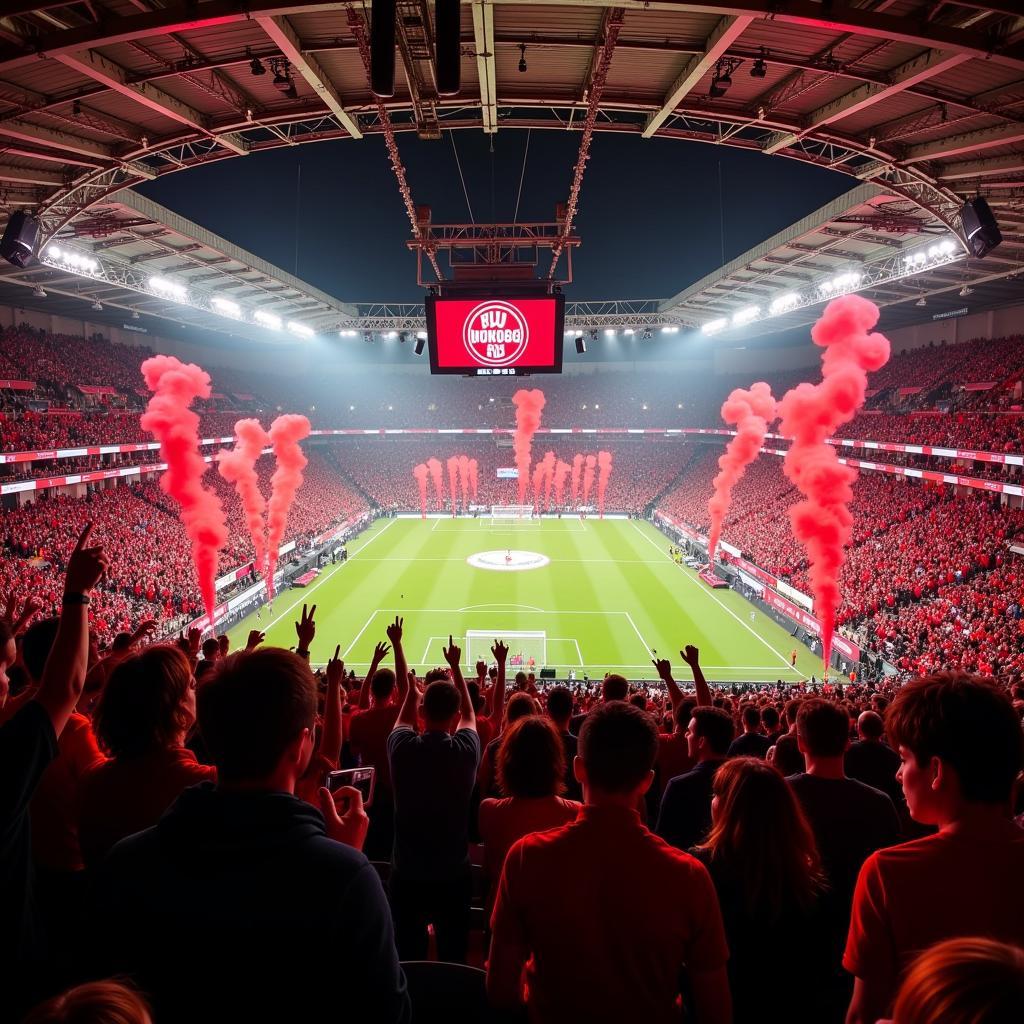 Die Fans von Bayer Leverkusen in der BayArena.