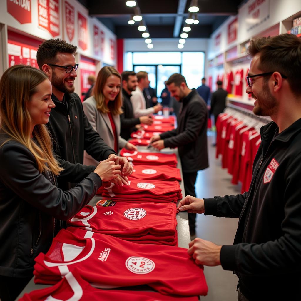 Bayer Leverkusen Fans kaufen Trikots im Fanshop