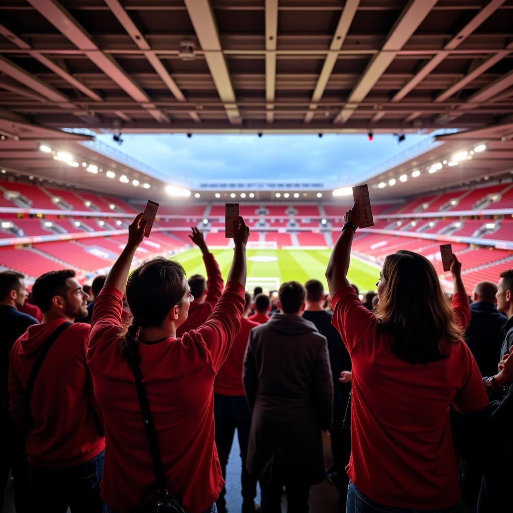 Bayer Leverkusen Fans mit Tickets in der BayArena