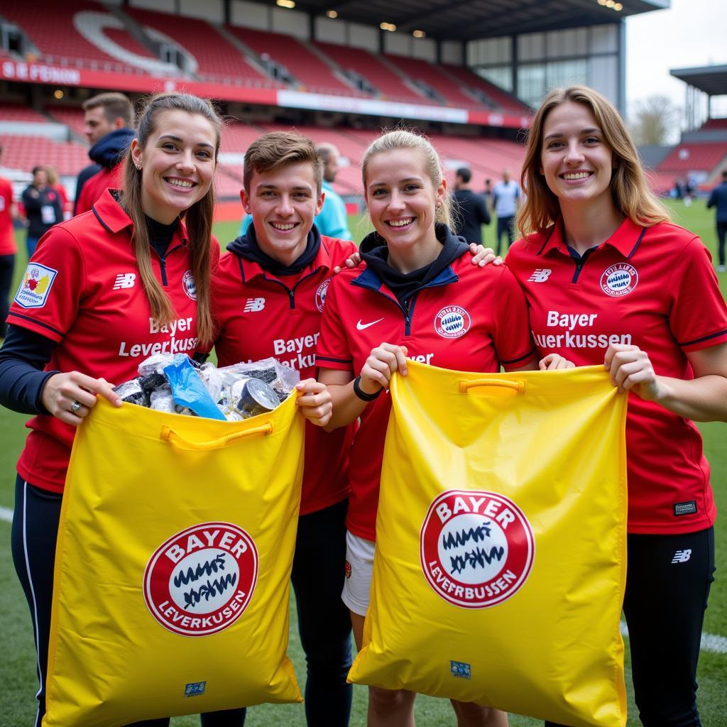 Bayer Leverkusen Fans bei der Recycling Aktion