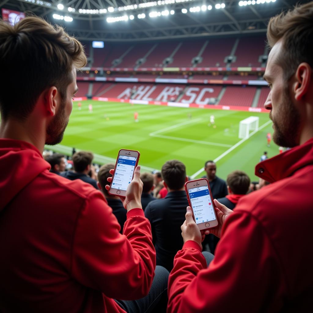 Bayer Leverkusen Fans nutzen die Sofascore App, um sich über das Spiel gegen Augsburg zu informieren.