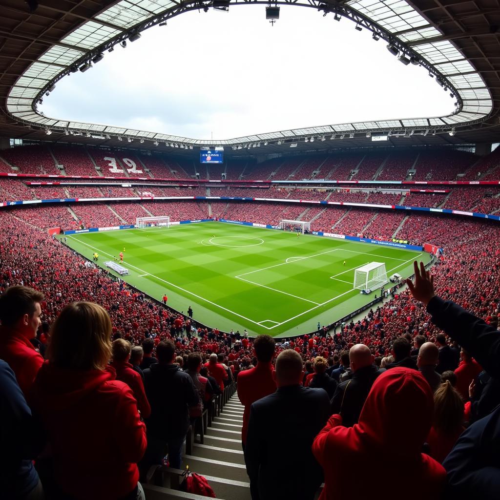 Fans im Stadion von Bayer 04 Leverkusen.