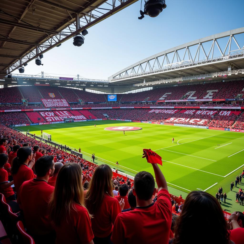 Bayer Leverkusen Fans im Stadion: Leidenschaft und Unterstützung.