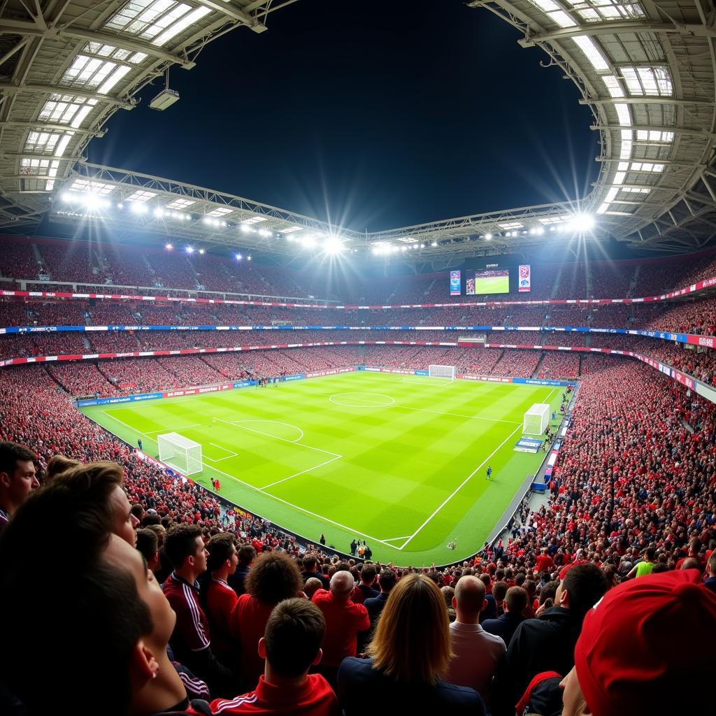 Fans im Stadion bei einem Spiel zwischen Bayer Leverkusen und FC Bayern München