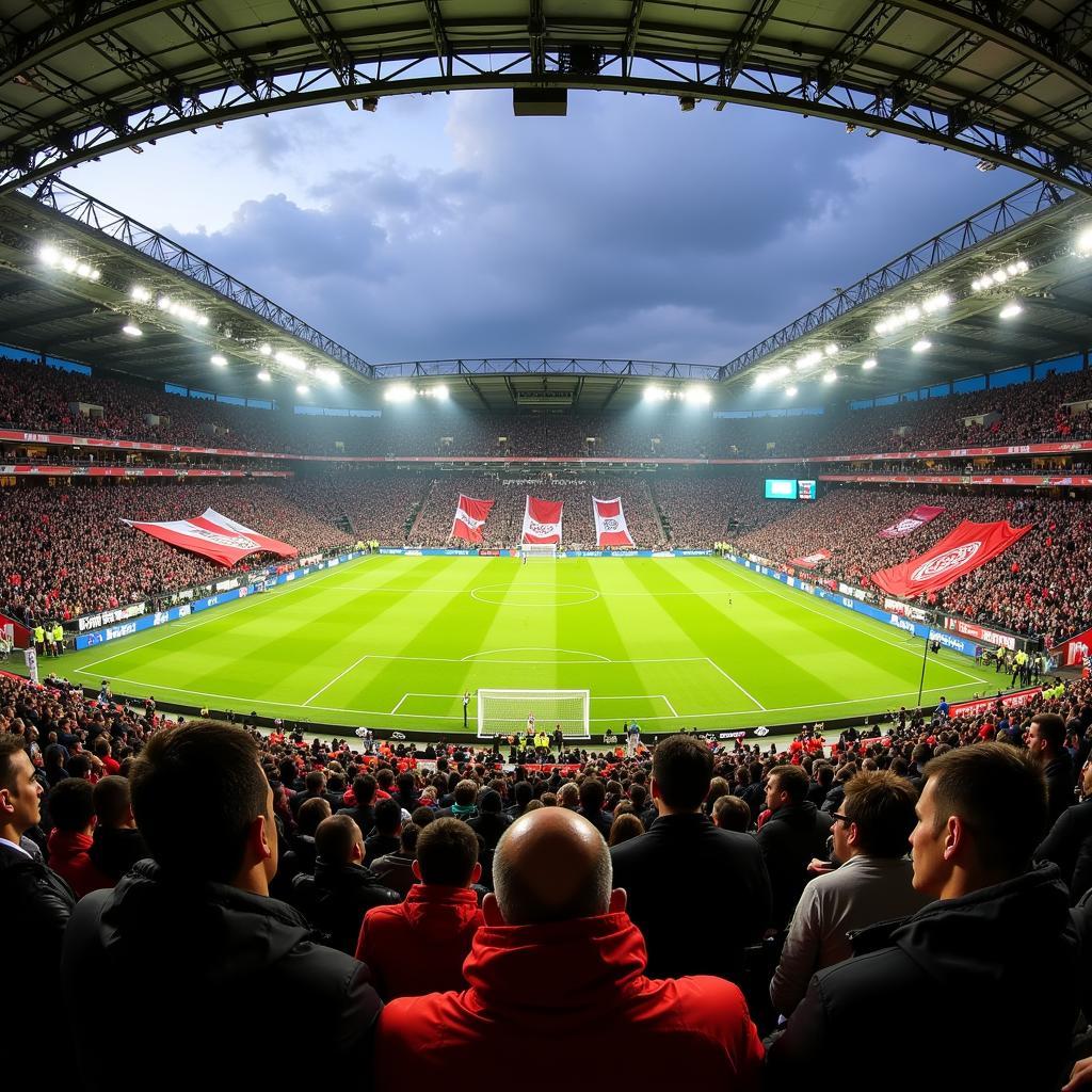 Bayer Leverkusen und Ferencvaros Fans im Stadion