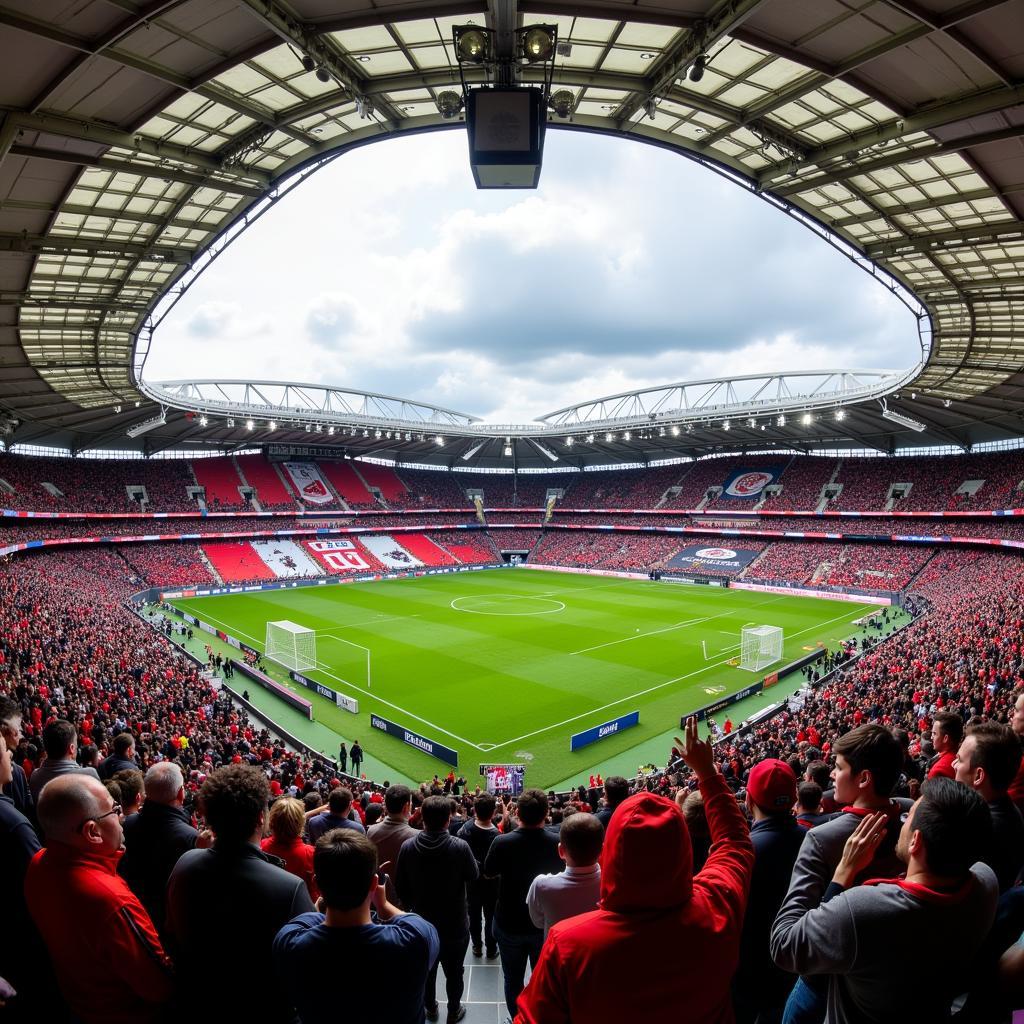 Fans von Bayer Leverkusen und Fortuna Düsseldorf im Stadion