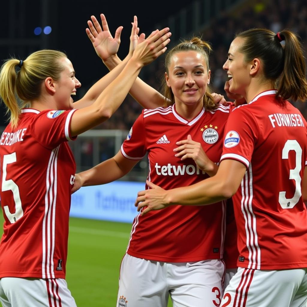 Bayer Leverkusen Frauen jubeln nach einem Torerfolg 2015