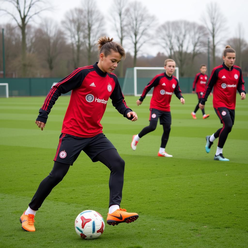 Die Bayer 04 Leverkusen Jugendmannschaft im Training.